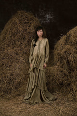ĐÒNG ĐÒNG SILK V-NECK RUFFLED GOWN