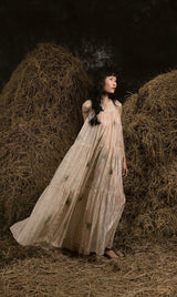 TRẢNG CỎ ORGANZA HAND-PAINTED RUFFLED DRESS