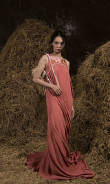 SALMON BẠT NGÀN MUSLIN HAND-PAINTED GOWN