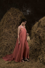 SALMON BẠT NGÀN MUSLIN HAND-PAINTED GOWN