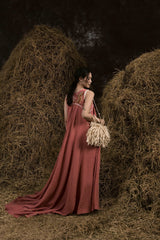 SALMON BẠT NGÀN MUSLIN HAND-PAINTED GOWN