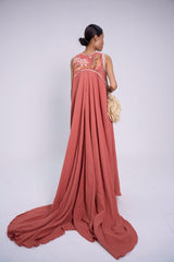 SALMON BẠT NGÀN MUSLIN HAND-PAINTED GOWN