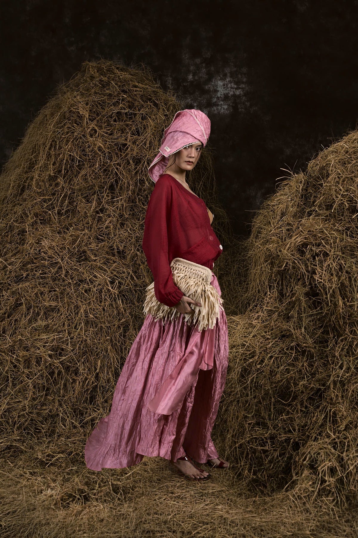 RED LOM KHOM VOILE CARDIGAN