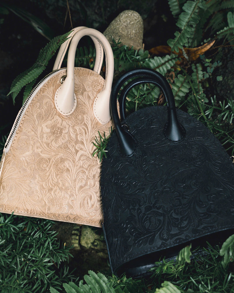 Black Lò Gạch Engraved Leather Bag