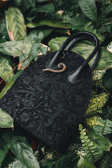 Black Lò Gạch Engraved Leather Bag