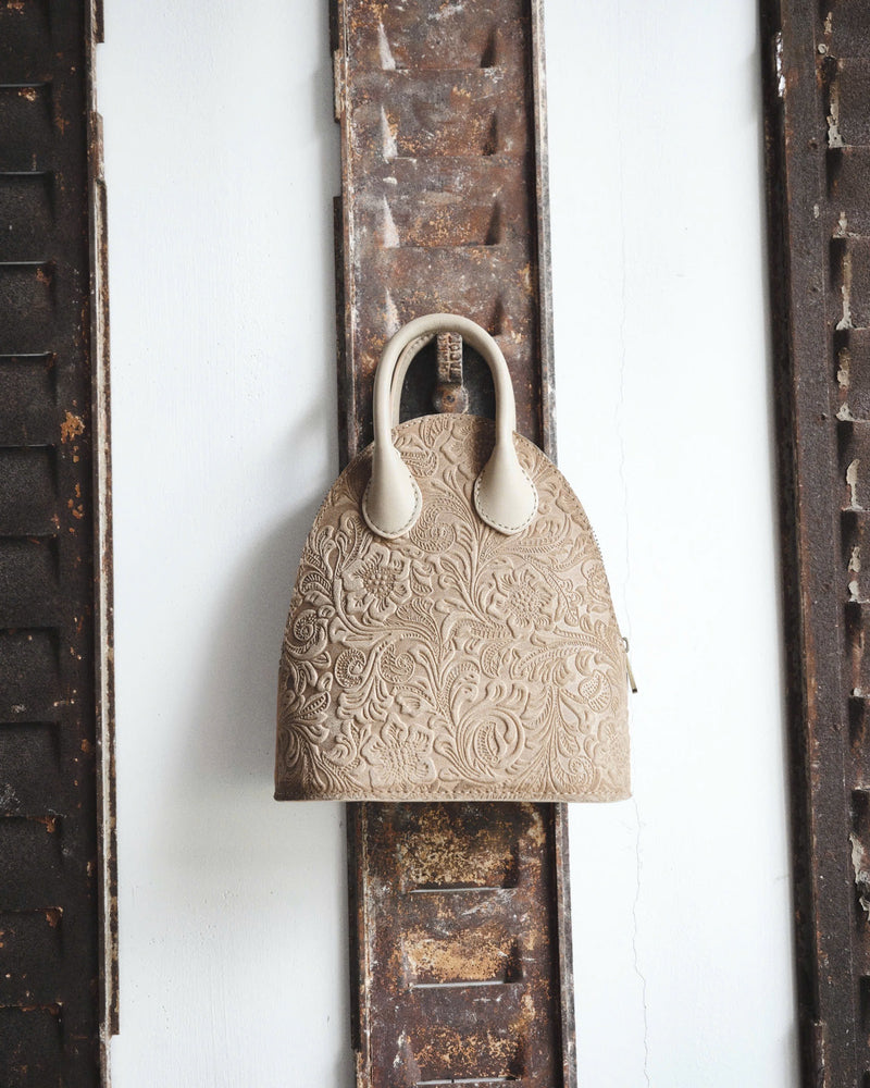 Beige Lò Gạch Engraved Leather Bag