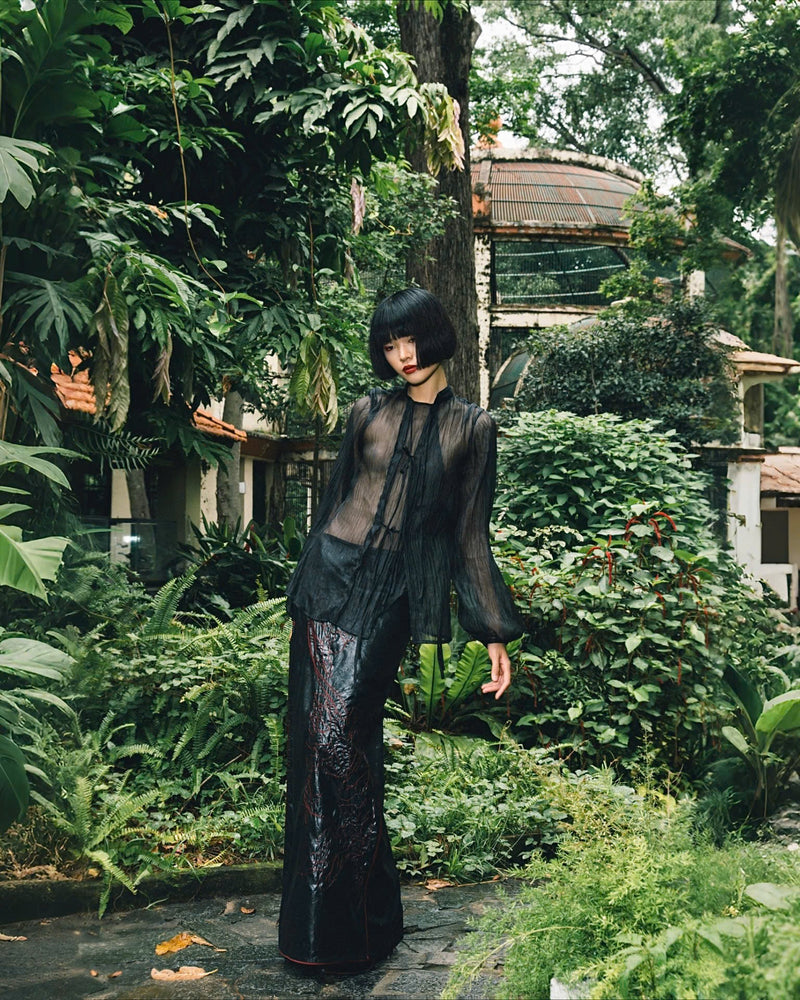 Black Phấn Sương Chiffon Blouse