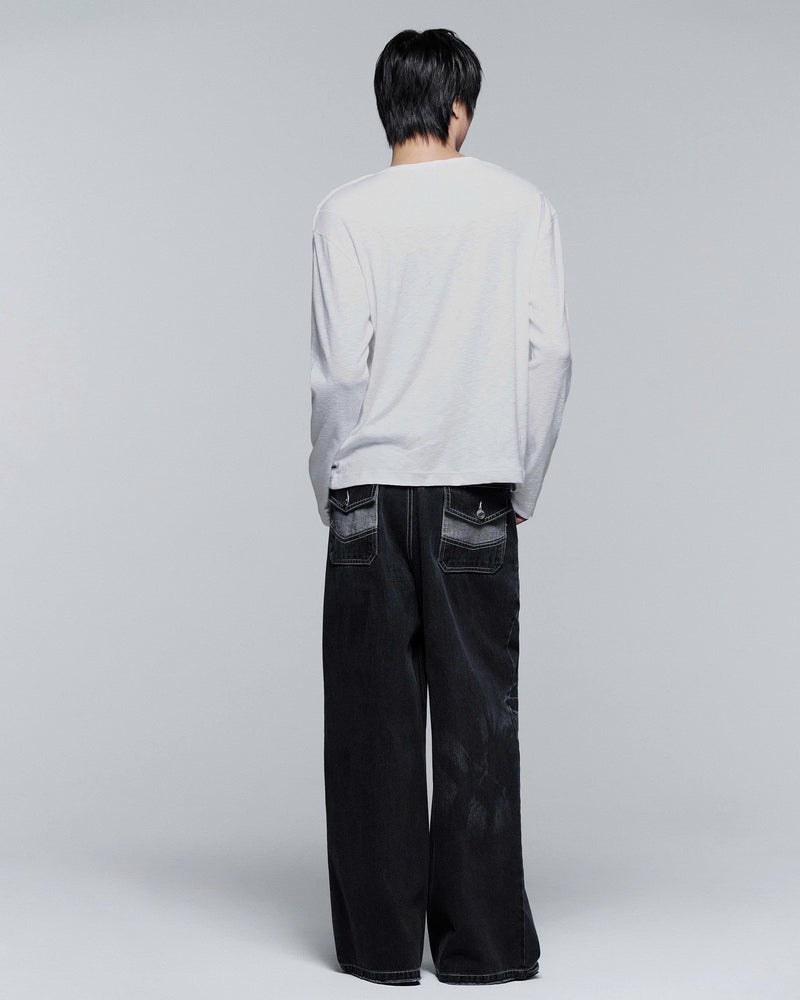 HENLEY SHOULDER BUTTON LONGSLEEVE V2 ( RICE WHITE )