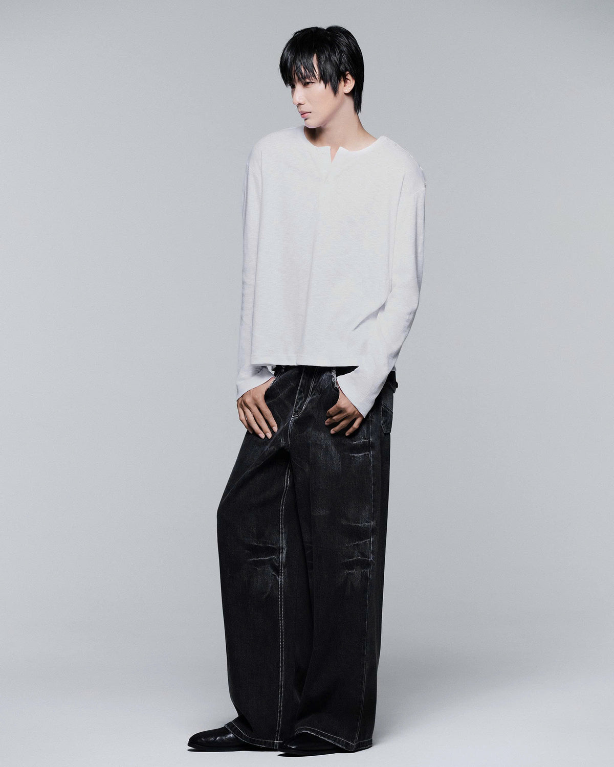 HENLEY SHOULDER BUTTON LONGSLEEVE V2 ( RICE WHITE )