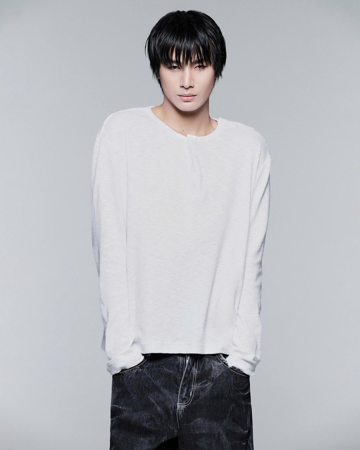 HENLEY SHOULDER BUTTON LONGSLEEVE V2 ( RICE WHITE )