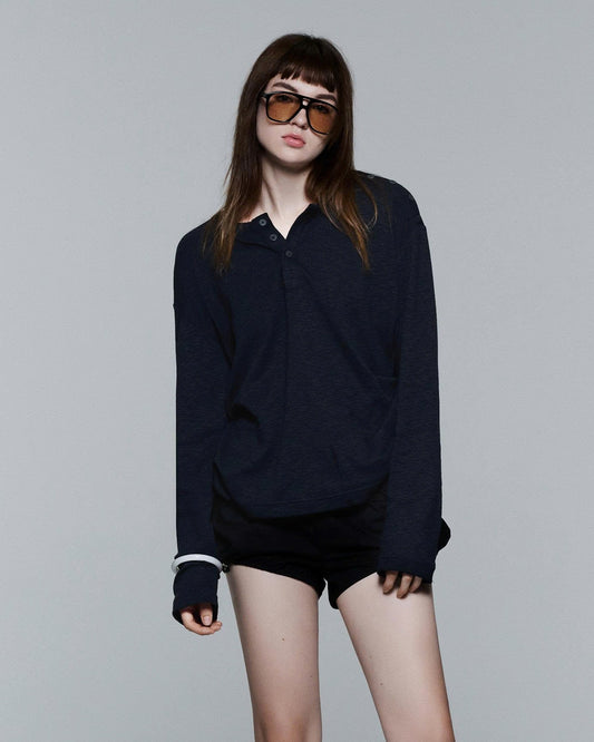 HENLEY SHOULDER BUTTON LONGSLEEVE V2 ( NAVY )