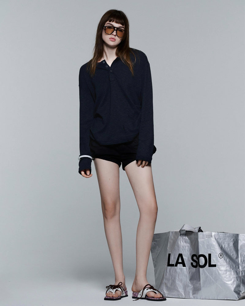 HENLEY SHOULDER BUTTON LONGSLEEVE V2 ( NAVY )