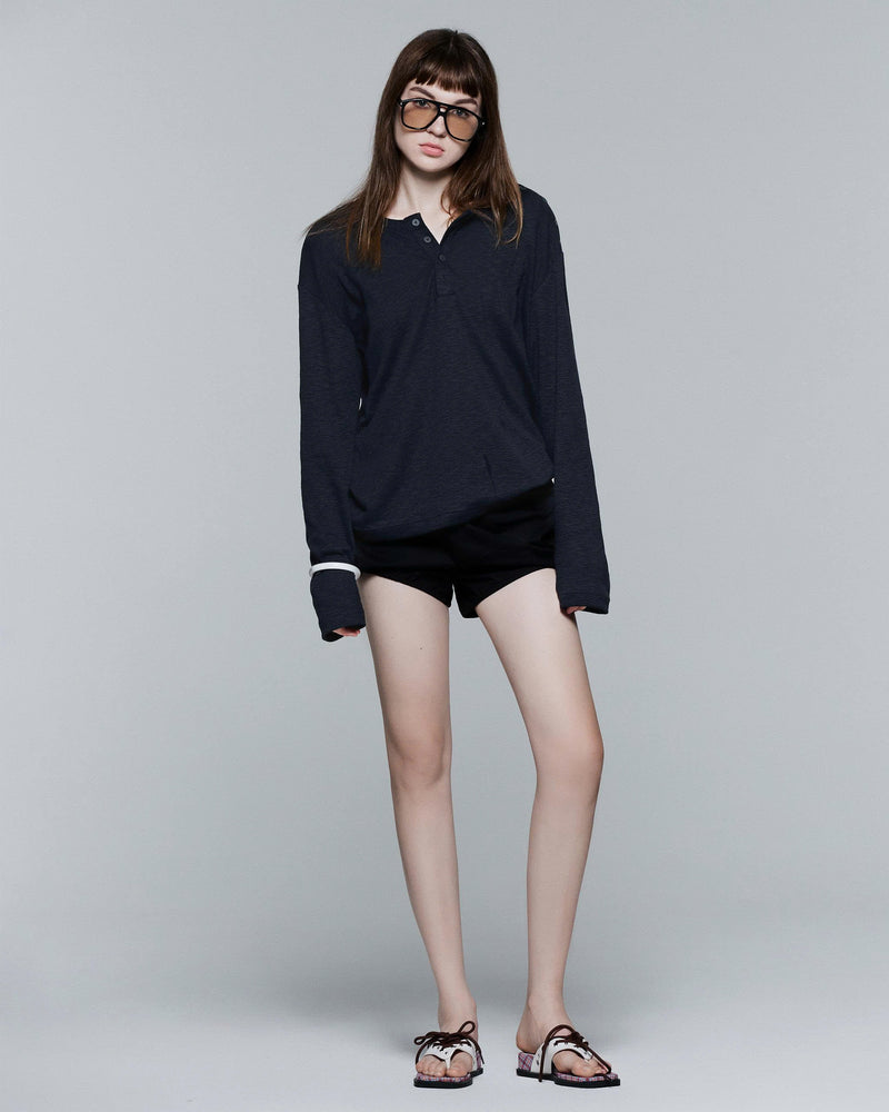 HENLEY SHOULDER BUTTON LONGSLEEVE V2 ( NAVY )
