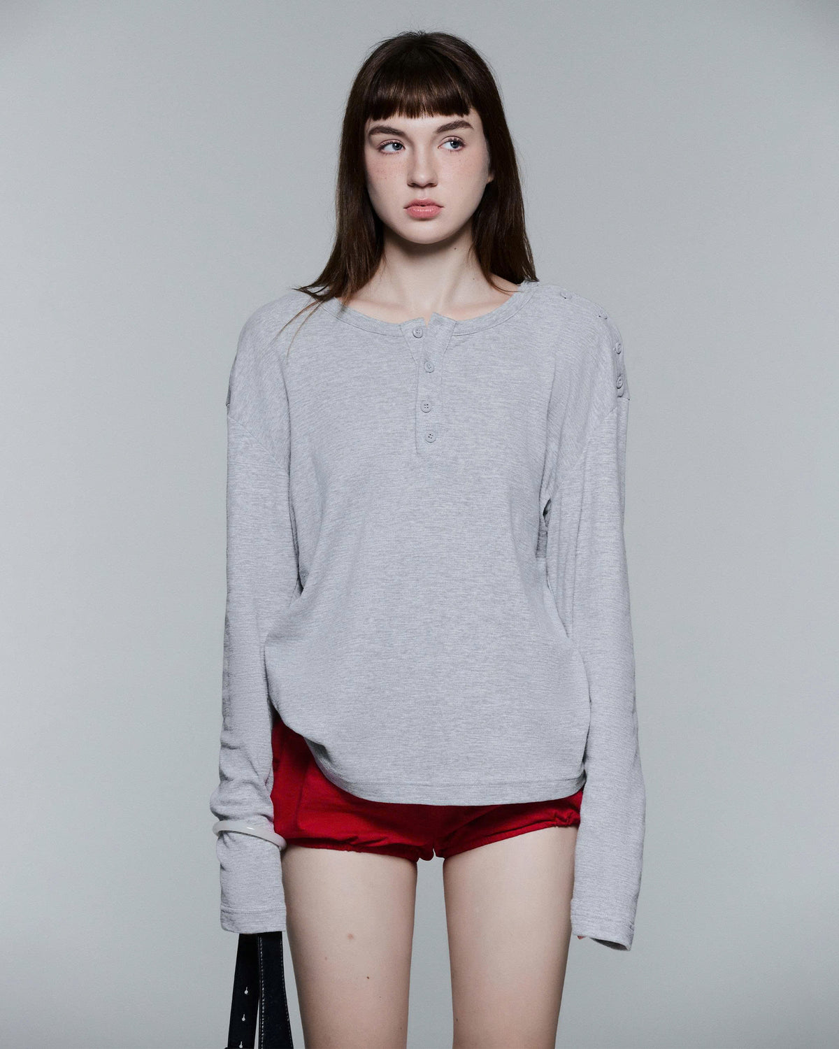 HENLEY SHOULDER BUTTON LONGSLEEVE V2 ( GREY )