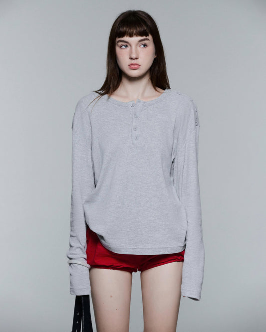 HENLEY SHOULDER BUTTON LONGSLEEVE V2 ( GREY )