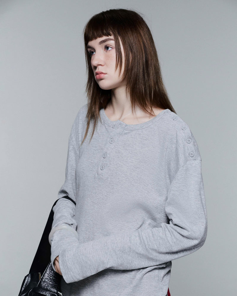 HENLEY SHOULDER BUTTON LONGSLEEVE V2 ( GREY )