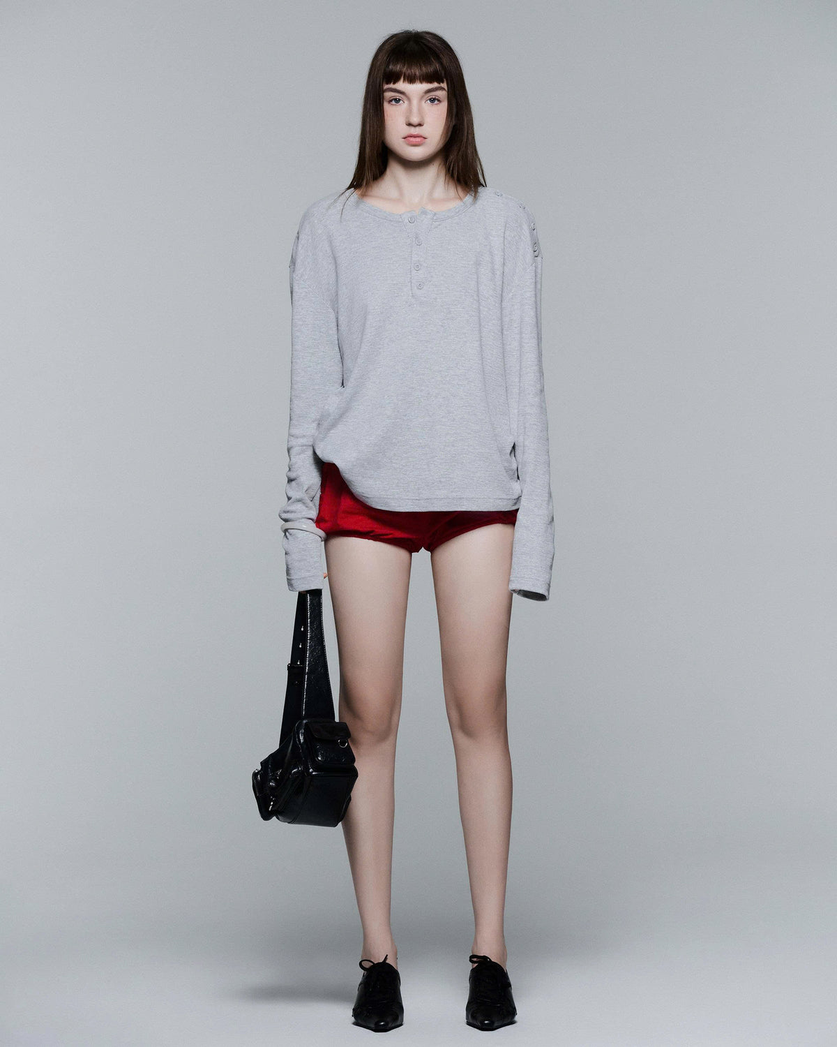 HENLEY SHOULDER BUTTON LONGSLEEVE V2 ( GREY )