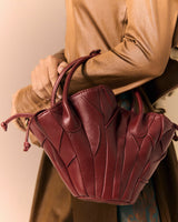 BORDEAUX DRIED LOTUS LEAVES LEATHER BAG - PM