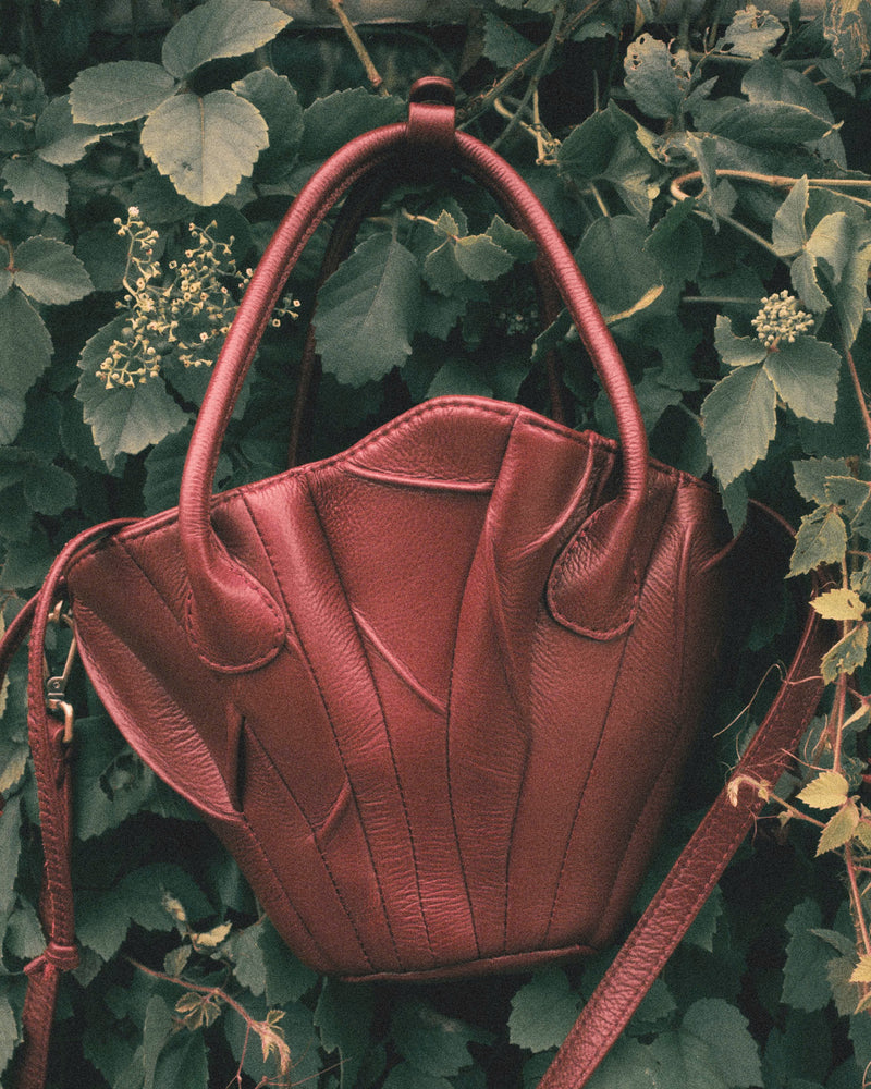 BORDEAUX DRIED LOTUS LEAVES LEATHER BAG - PM