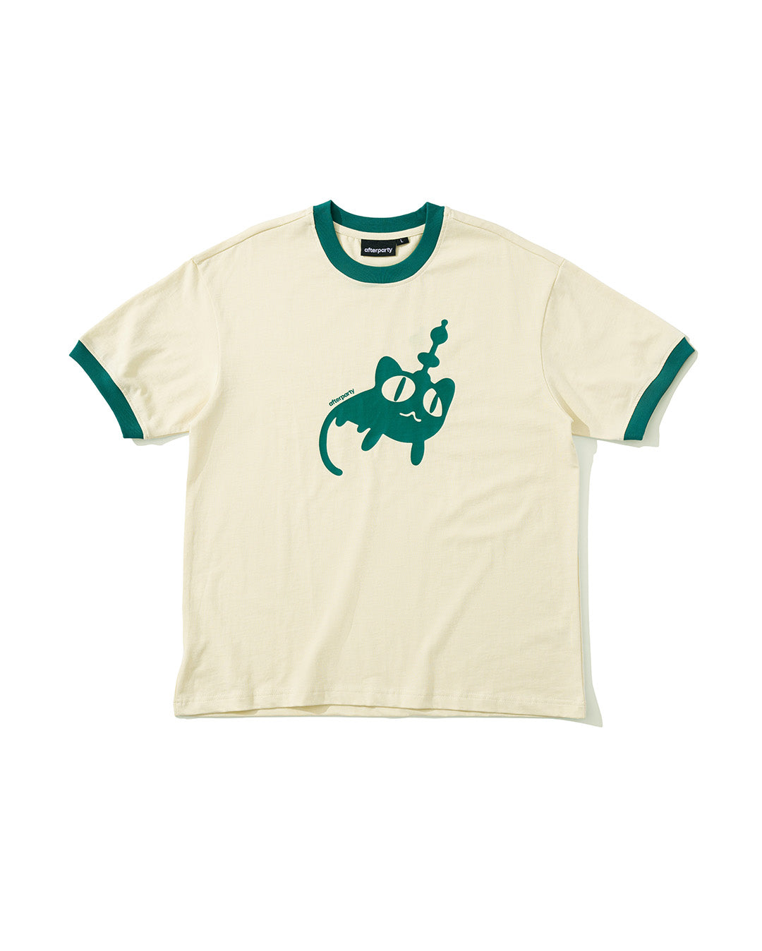 ALIEN CAT RINGER TEE - CREAM/GREEN