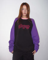 BLACK/PURPLE SCRIPT LETTER RAGLAN TEE