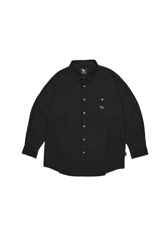 BLACK WII RELAXED FIT LONG SLEEVE COTTON SHIRT