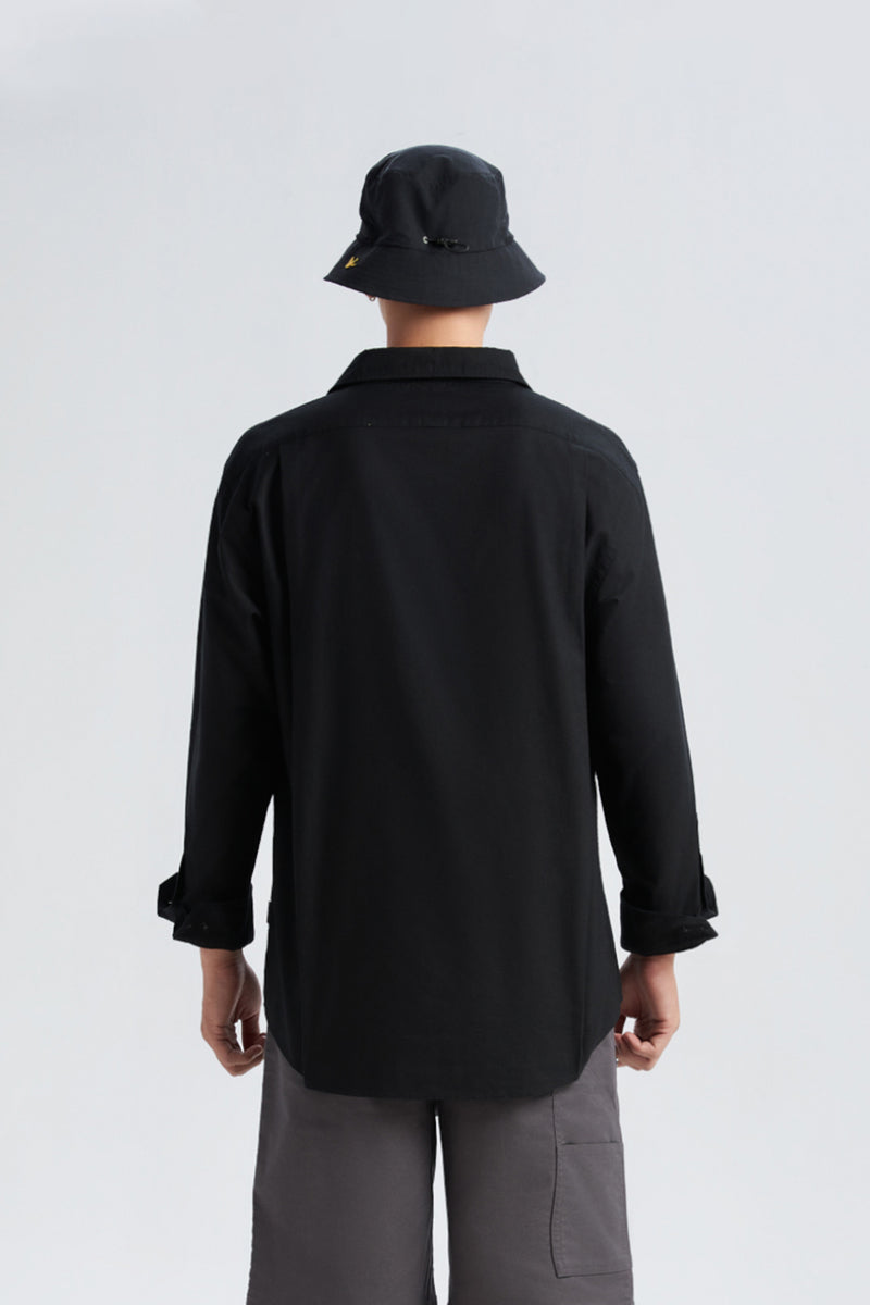 BLACK WII RELAXED FIT LONG SLEEVE COTTON SHIRT