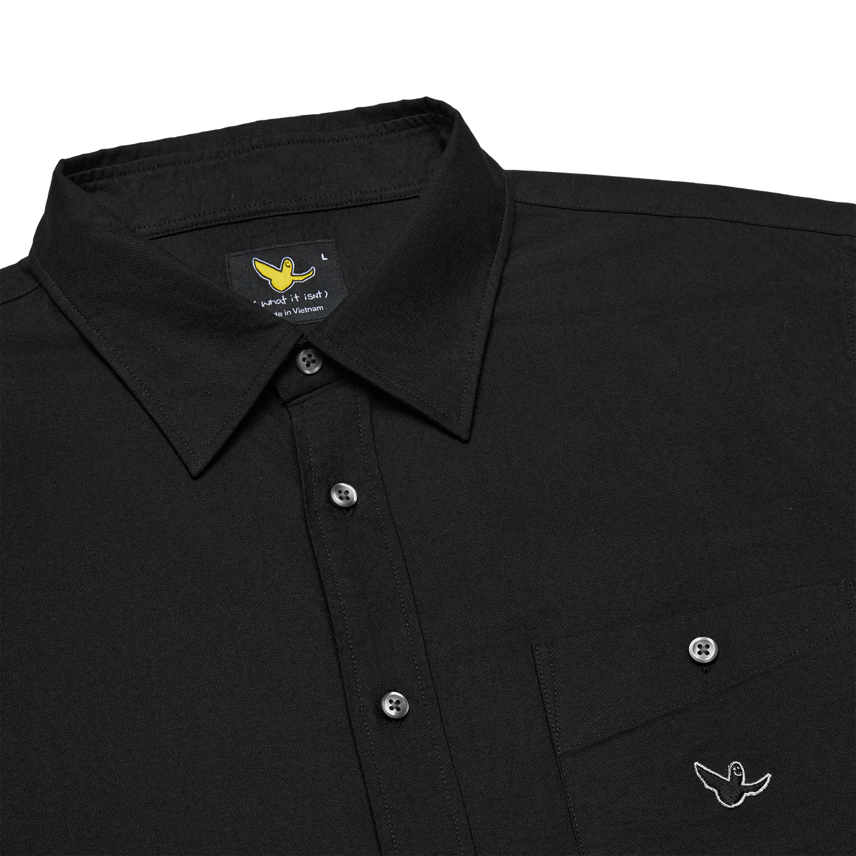 BLACK WII RELAXED FIT LONG SLEEVE COTTON SHIRT