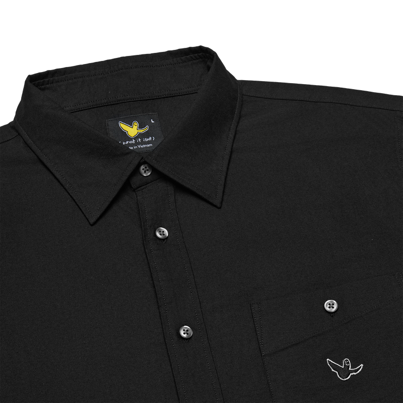 BLACK WII RELAXED FIT LONG SLEEVE COTTON SHIRT