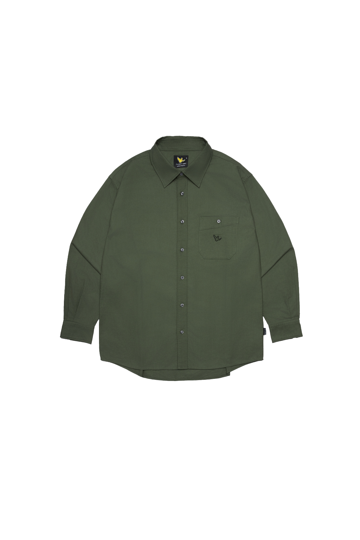 OLIVE WII RELAXED FIT LONG SLEEVE COTTON SHIRT