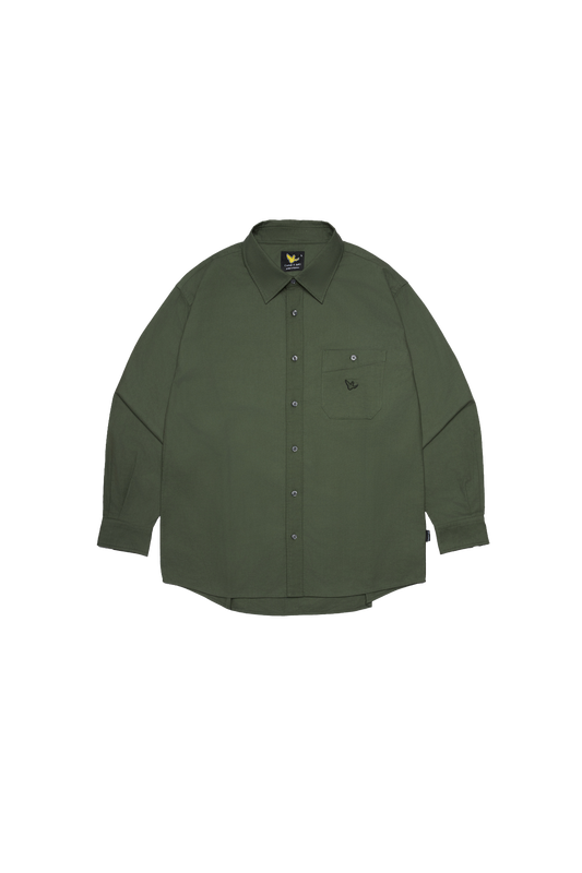 OLIVE WII RELAXED FIT LONG SLEEVE COTTON SHIRT