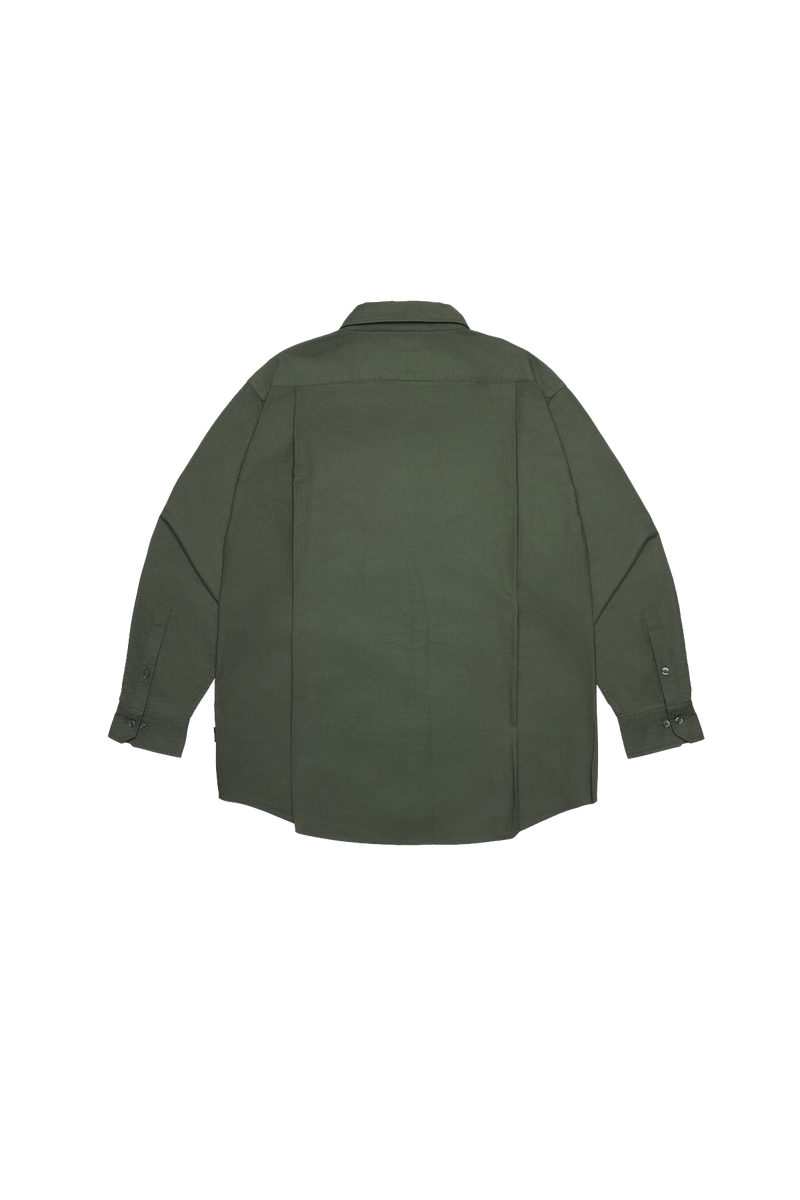 OLIVE WII RELAXED FIT LONG SLEEVE COTTON SHIRT