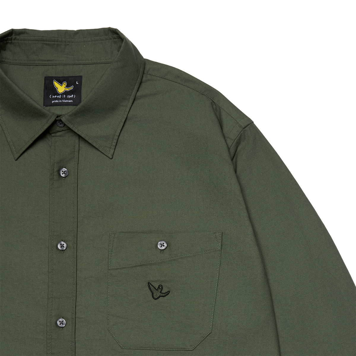 OLIVE WII RELAXED FIT LONG SLEEVE COTTON SHIRT