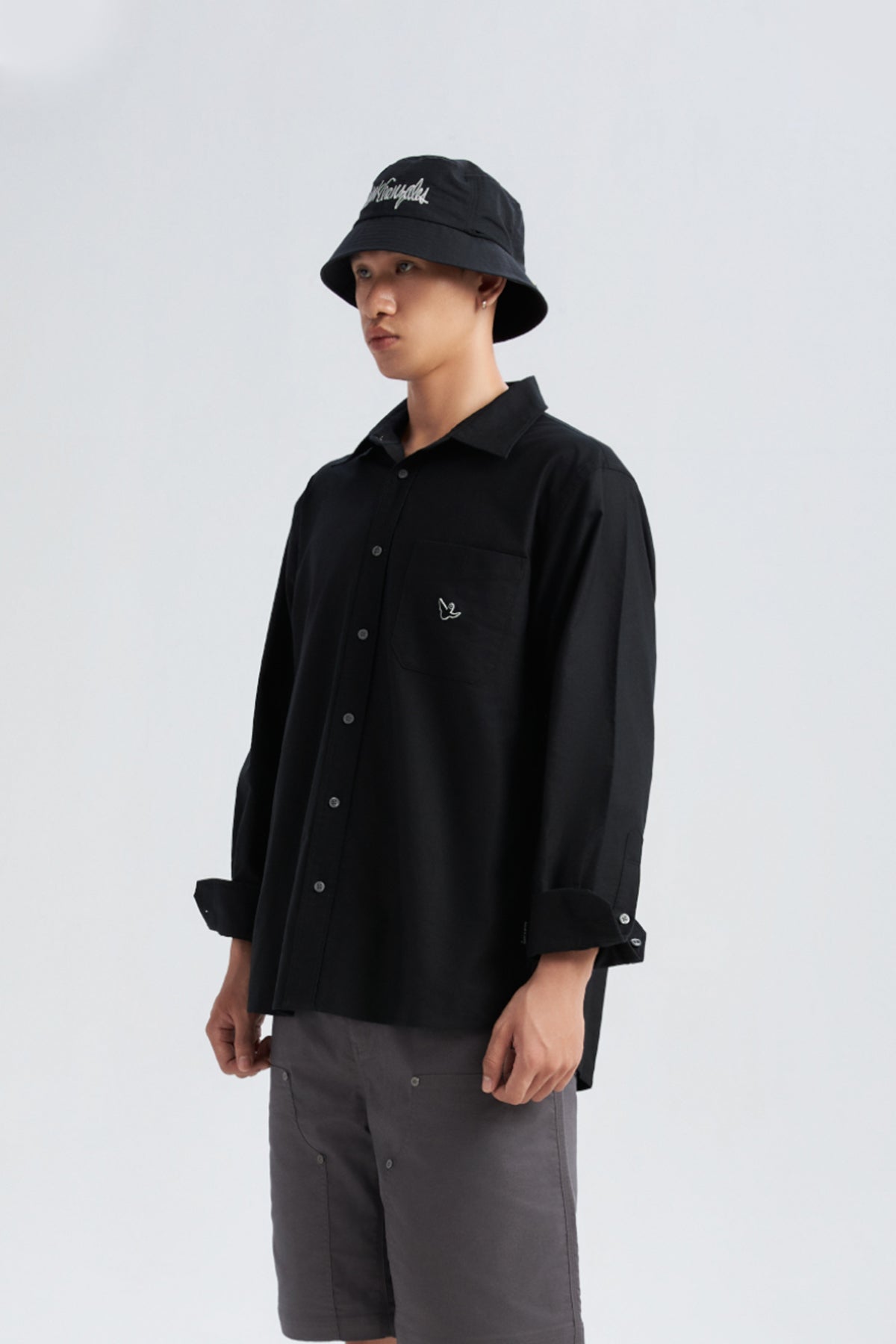 OLIVE WII RELAXED FIT LONG SLEEVE COTTON SHIRT