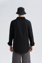 OLIVE WII RELAXED FIT LONG SLEEVE COTTON SHIRT