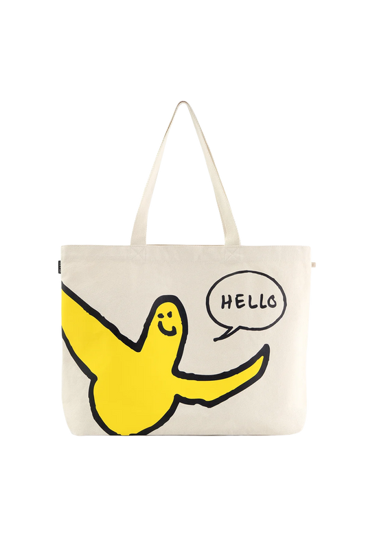 BEIGE WII HELLO ANGEL CANVAS TOTE