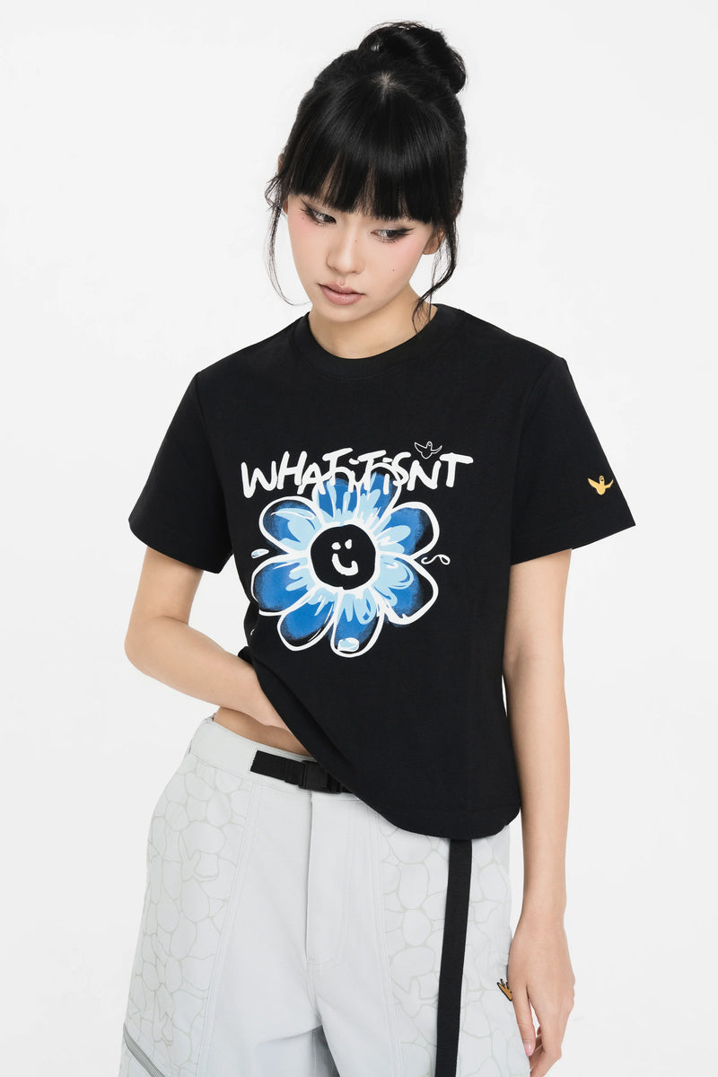 BLACK WII DAISY COTTON BABY TEE