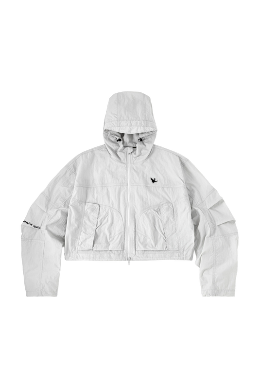 LIGHT GRAY WII POLYAMIDE HOOD ZIPPER CROPTOP JACKET