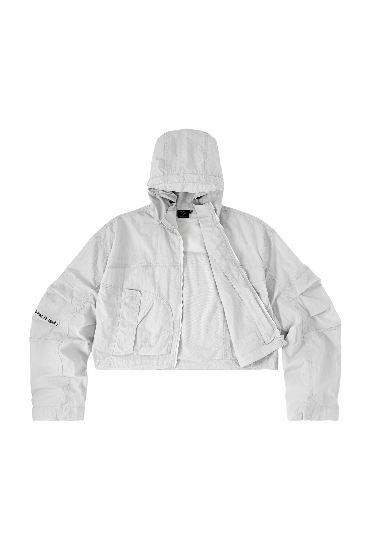 LIGHT GRAY WII POLYAMIDE HOOD ZIPPER CROPTOP JACKET