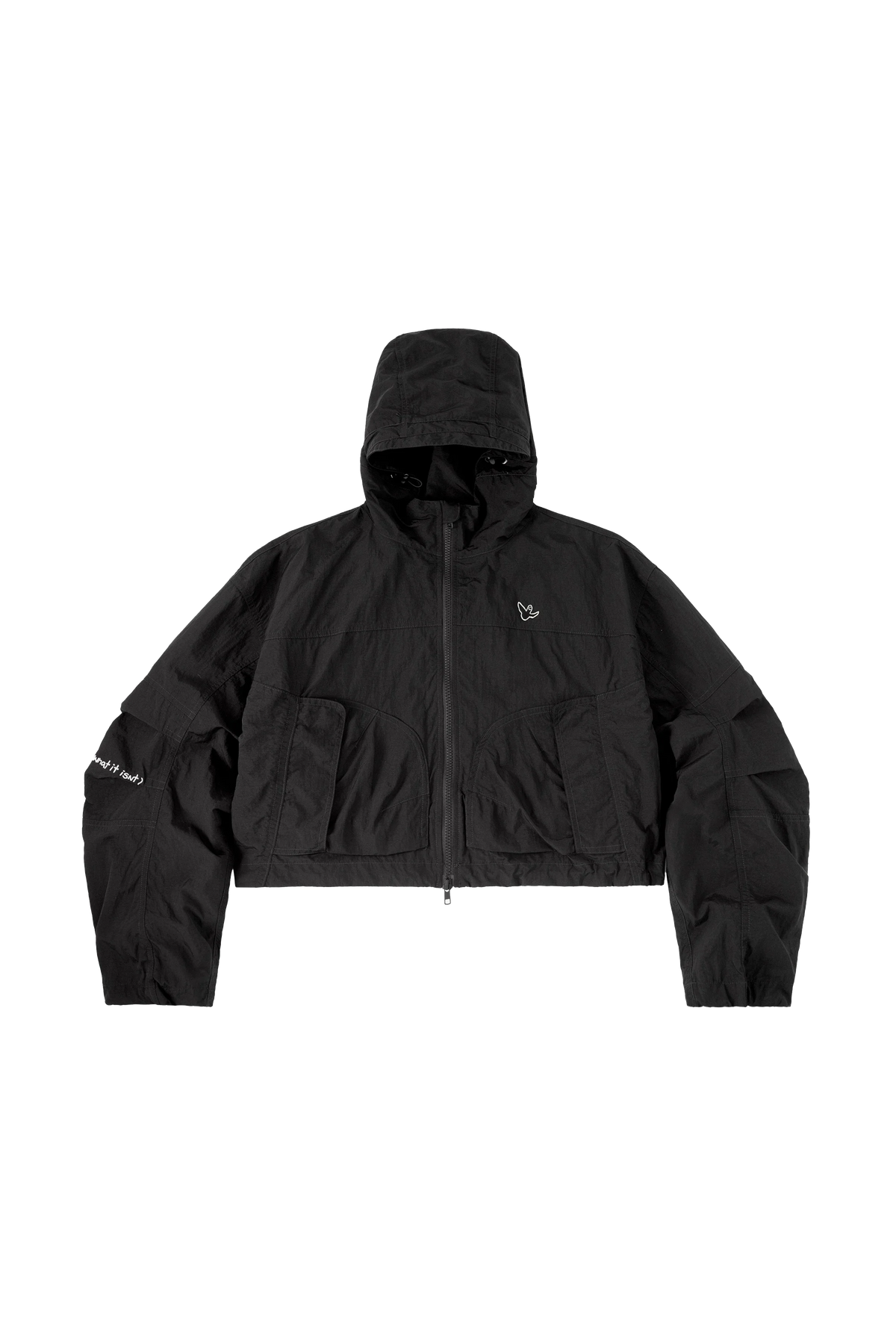 BLACK WII POLYAMIDE HOOD ZIPPER CROPTOP JACKET