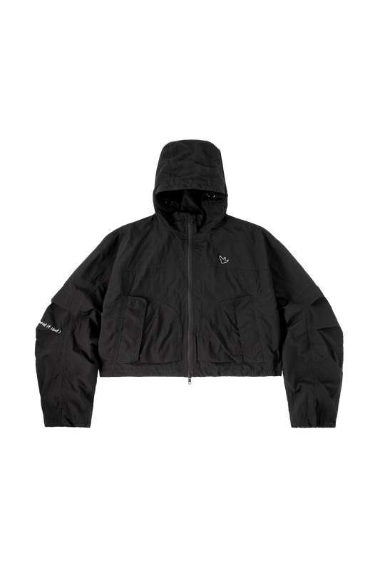 BLACK WII POLYAMIDE HOOD ZIPPER CROPTOP JACKET