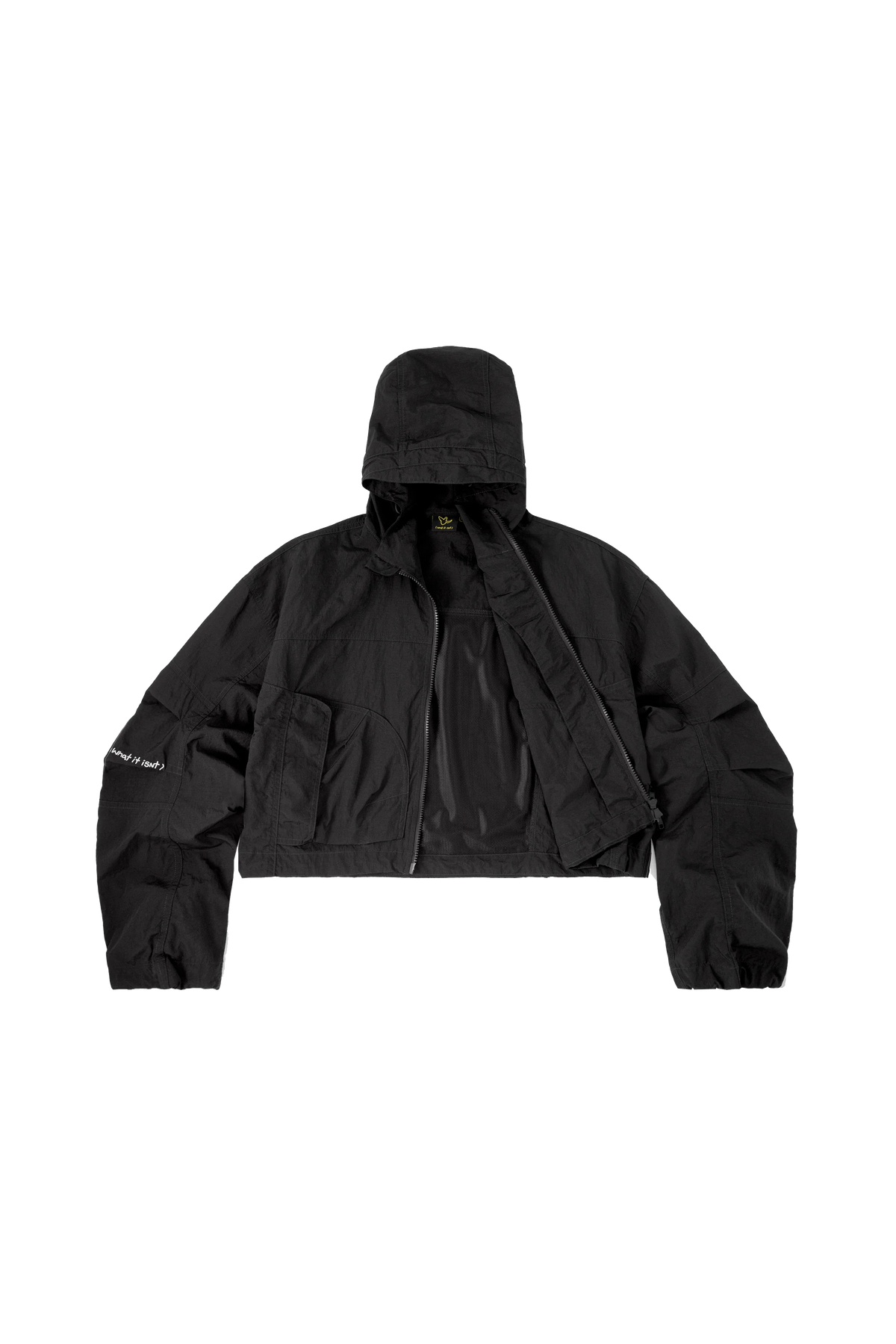 BLACK WII POLYAMIDE HOOD ZIPPER CROPTOP JACKET