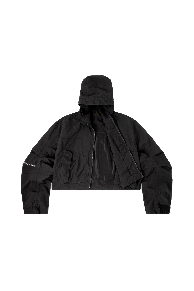 BLACK WII POLYAMIDE HOOD ZIPPER CROPTOP JACKET