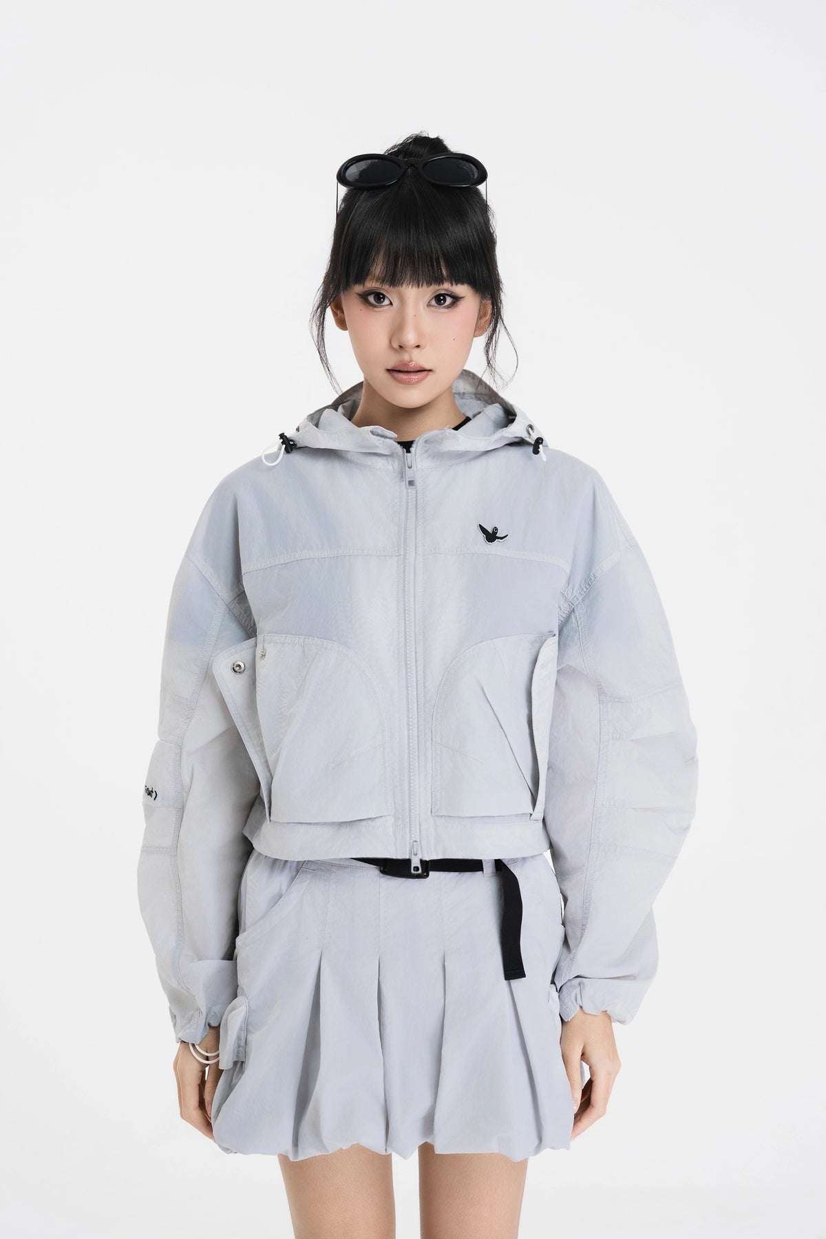 LIGHT GRAY WII POLYAMIDE PUFFY CARGO MINI SKIRT