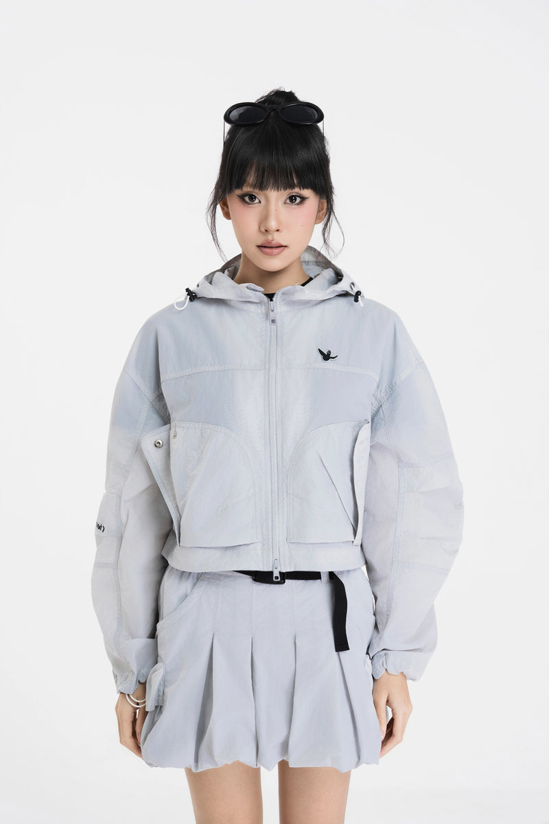 LIGHT GRAY WII POLYAMIDE PUFFY CARGO MINI SKIRT