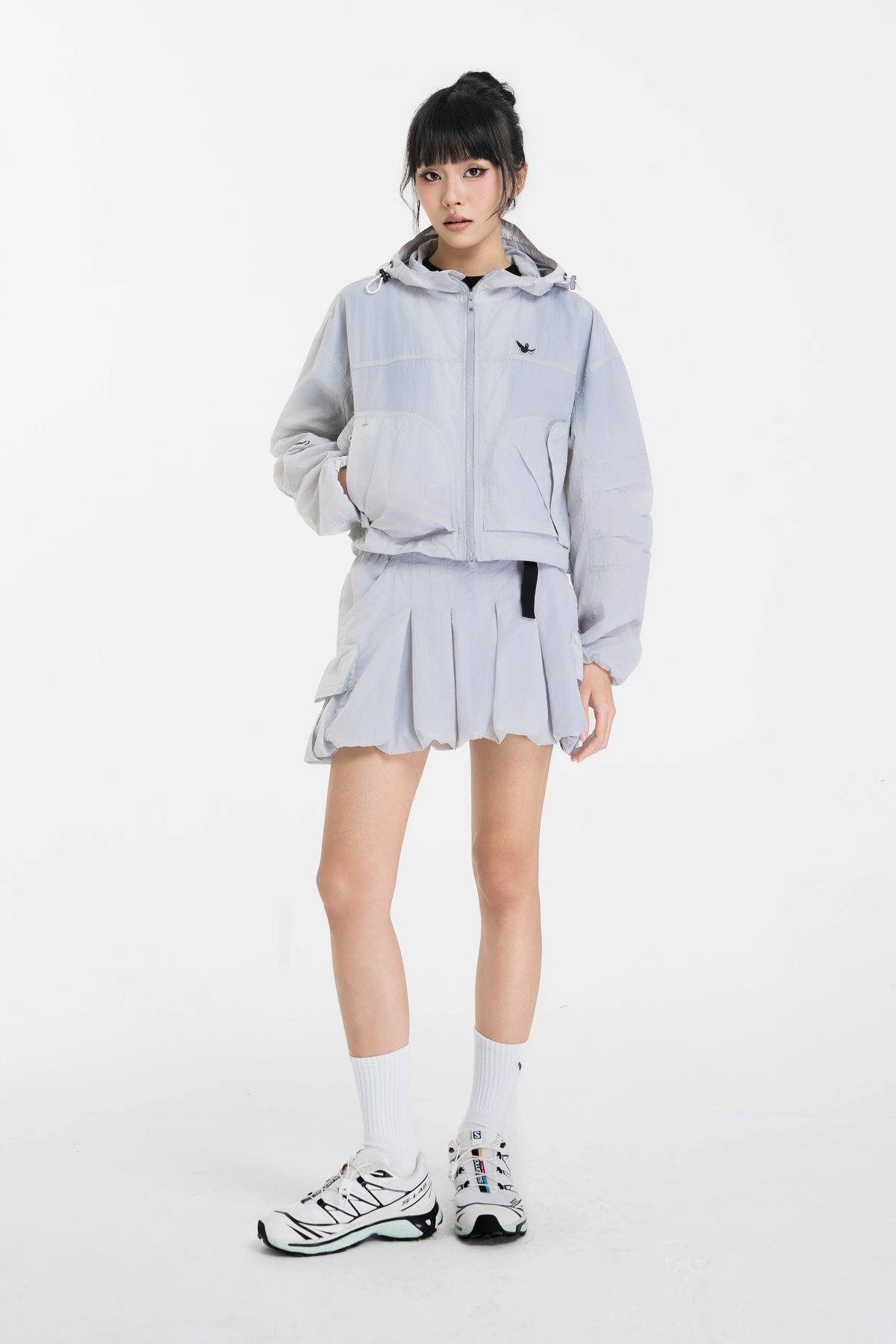 LIGHT GRAY WII POLYAMIDE PUFFY CARGO MINI SKIRT