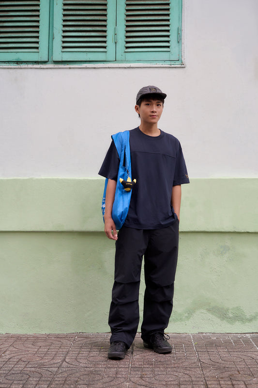 BLACK 5-PANEL POLYAMIDE RIPSTOP CAP