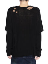 BLACK KNIT DISTRESSED DOUBLE SLEEVES