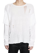 WHITE KNIT DISTRESSED DOUBLE SLEEVES