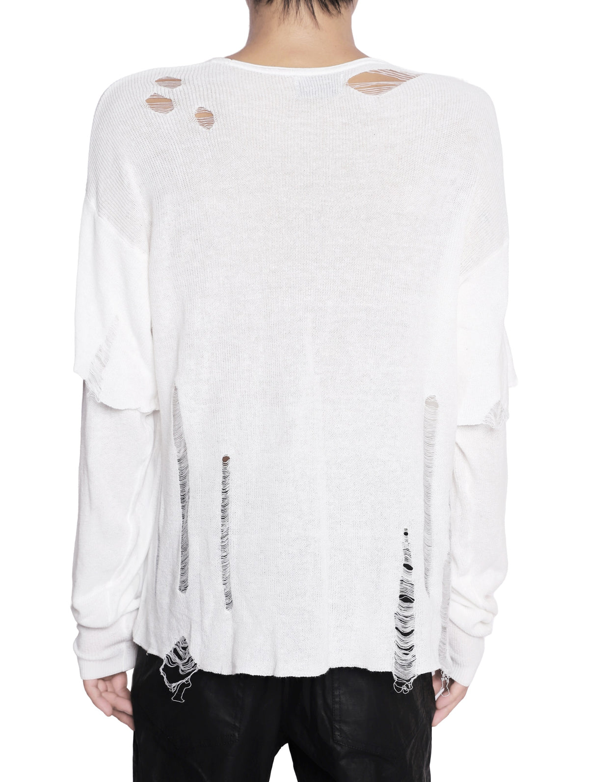 WHITE KNIT DISTRESSED DOUBLE SLEEVES